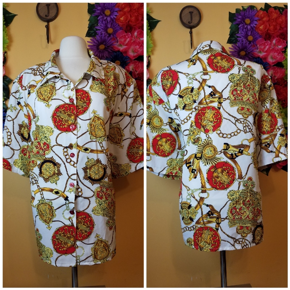 Vintage Claudia Richard gold chain design blouse- 24W WN